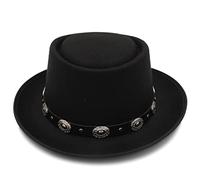 Xingyue Cappello a cilindro e cappello da cowboy, Cappello da papà lana flat fedora cappello da donna con cappello da torta di maiale for signora Gentleman Gambler Boater Trilby Cappello taglia 58 cm