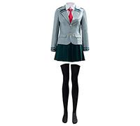 xingyueshop Girls School Uniform Student Suit Grey Jacket with White Shirt Short Dress Skirt with Stockings Anime Cosplay Costume,M