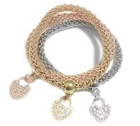 XINHONGJIN 3 braccialetti multistrato con ciondoli a forma di mais, con cristalli e catena in oro, argento, oro rosa, da donna, One Size, Lega di acciaio, Nessuna pietra preziosa