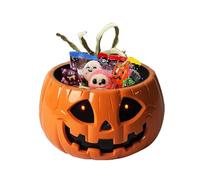 Xinhuju Ciotola di caramelle di Halloween, contenitore di zucca per antipasti, stoccaggio zucchero a mano scheletro mobile per feste scuola cortile casa incantata portico