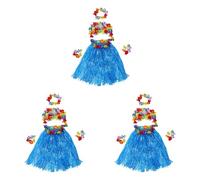 Xiniy 18 Set Hawaiano Gonnellino di Paglia Fiore Hula Bracciale Ghirlanda Fancy Dress Costume - Blu