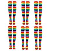 Xiniy 6X Colorati Un Righe sopra Il Ginocchio Costume Un Righe da Clown Calze Alte per Feste di di Halloween Cosplay