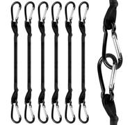 XINJI Elastico con moschettone, 30 cm, elastico con gancio, 6 pezzi, espansore con gancio, tenditore per bagagli con moschettone, per teloni, barre portatutto, campeggio, tenda da sole, colore nero