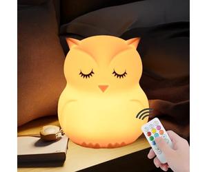 xinjinhju Grandi Luci notturne per bambini a forma di gufo lampada per comodino per cameretta luce notturna e colore mutevole, impostazione dell'ora, regalo per bambini -Grande