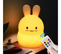 xinjinhju Luce notturna per bambini, Lampada da notte con coniglietto per cameretta, Luci decorative, cura degli occhi, luminosità e colore regolabili, impostazione dell'ora - Media Lepre