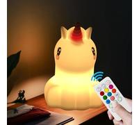 xinjinhju Luce notturna per bambini unicorno lampada da comodino in silicone luce la cameretta Luci decorative cura degli occhi luminosità e colore regolabili impostazione dell'ora - Media