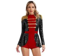 XINLIANYI Costume da circo da donna Showman con paillettes e nappe, tuta per cosplay