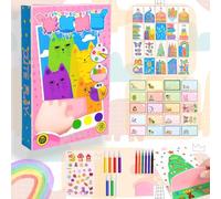 Xinlon 35 Pezzi DIY Rainbow Painting Art, Scratch Art Bambini, DIY Christmas Rainbow Scratch Painting, Include 20 Disegni 7 Colori dell'arcobaleno 6 Matite acquerellabili, Raschietto, Adesivo