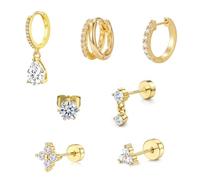 Xinlon 7 Pezzi Orecchini ragazza, Orecchini Acciaio Chirurgico Set, piccoli orecchini a cerchio, alla moda, per più fori, Piercing Ear Hoop Jewellery Gift for Women