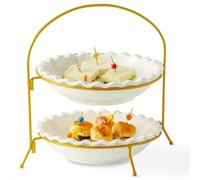 XINLTC Alzatina per Dolci 2 Livelli in Ceramica - Alzatina Cucina Perfetta Come Portafrutta o Vassoio da Portata - Versatile Alzata per Dolci Resistente e Riutilizzabile per Feste e Matrimoni