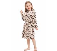 XINNE Accappatoio con cappuccio per ragazzi e ragazze, in morbida flanella, pigiama, unisex, per bambini, Marrone leopardato