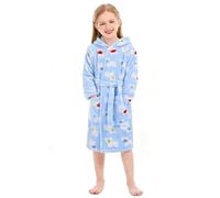 XINNE Ragazzi Ragazze con cappuccio Vestaglia morbida flanella Accappatoio Pigiama Unisex Toddlers Bambini Camicia da notte degli indumenti da notte Blu Orso