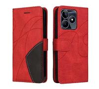 XINNI Cover Protettiva per Realme C53/Realme C51 Case, retrò Cellulare Custodia Libro Antiurto in Flip Pelle PU/TPU, Portafoglio Flip Magnetica, Rosso