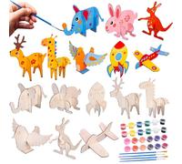 XINNIAN Animali in Legno,8 Pezzi Kit Animale Fai da Te in Legno per Bambini,Animale Legno Pittura Regalo,Animale Puzzle 3D in Legno,Animale Attività creative Set Fai da Te per Ragazze Ragazzi