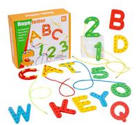XINNIAN Giocattoli Letter Numeri da Infilare,Legno Alfabeti infilare Giochi Montessori Bambini,Giochi dei Lacing in Legno per Sviluppo della Motricità Fine Bambini di 3 4 5 6 Anni