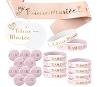 Xinnun 21 Regali per Futura Spose Include 1 Sciarpa 10 Distintivi di Squadra 10 Braccialetti EVJF in Silicone Accessori per Matrimonio per Feste di Addio al Celibato(Bianco e Rosa)