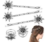 Xinnun 5 Tradizionali Accessori per Capelli Stella Alpina con Cristallo Bigiotteria Tradizionale Elegante Fermaglio per Capelli da Donna a Forma di Onda Clip a Molla per Festa della Bavarese(Nero)