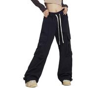 Xinor Y2K Pantaloni Cargo Donna Baggy Paracadute Pants Streetwear Vita a Cordino Ampi Multi Tasche Hip Hop Larghi Rosso Nero