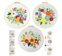 Xinpinzhou 3pcs Kit Ricamo Principianti Fiore, Schemi per Set Ricamo Starter Mezzo Punto Croce Kit da Ricamare Mezzopunto a Mano Stampato Bambini, Embroidery