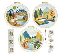 Xinpinzhou 3pcs Kit Ricamo Principianti Paesaggio Fluviale, Schemi per Set Ricamo Starter Croce Kit da Ricamare Mezzo Punto Mezzopunto a Mano Stampato Bambini Embroidery