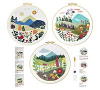 Xinpinzhou 3pcs Kit Ricamo Principianti Pianta Fiore, Schemi per Set Ricamo Starter Mezzo Punto Croce Kit da Ricamare Mezzopunto a Mano Stampato Bambini Embroidery