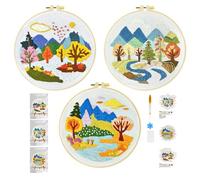 Xinpinzhou 3pcs Kit Ricamo Principianti River Landscape, Schemi per Set Ricamo Starter Croce Kit da Ricamare Mezzo Punto Mezzopunto a Mano Stampato Bambini Embroidery