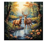 Xinpinzhou Kit Punto Croce Cervo Animale, Schemi Quadri Set Ricamo Punto Croce Kit da Ricamare Principianti Prestampato Stampato Completo Starter Bambini Cross Stitch Embroidery Ricami 40 x 40 cm