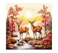 Xinpinzhou Kit Punto Croce Cervo, Schemi Quadri Set Ricamo Punto Croce Kit da Ricamare Principianti Starter Prestampato Stampato Completo Bambini Animali Cross Stitch Embroidery Ricami 36 x 36 cm