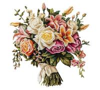 Xinpinzhou Kit Punto Croce Fiore, Schemi Quadri Set Ricamo Punto Croce Kit da Ricamare Principianti Starter Prestampato Stampato Completo Bambini Cross Stitch Embroidery Ricami 30 x 30 cm