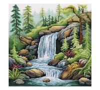 Xinpinzhou Kit Punto Croce Flusso Paesaggio, Schemi Quadri Set Ricamo Punto Croce Kit da Ricamare Principianti Prestampato Stampato Completo Starter Bambini Cross Stitch Embroidery Ricami 40 x 40 cm