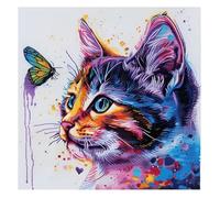 Xinpinzhou Kit Punto Croce Gatto, Schemi Quadri Set Ricamo Punto Croce Kit da Ricamare Principianti Starter Prestampato Stampato Completo Bambini Animale Cross Stitch Embroidery Ricami 40 x 40 cm