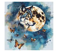 Xinpinzhou Kit Punto Croce Lupo, Schemi Quadri Set Ricamo Punto Croce Kit da Ricamare Principianti Starter Prestampato Stampato Completo Bambini Animale Cross Stitch Embroidery Ricami 40 x 40 cm