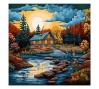 Xinpinzhou Kit Punto Croce Paesaggio Fluviale, Schemi Quadri Set Ricamo Punto Croce Kit da Ricamare Principianti Prestampato Stampato Completo Starter Bambini Cross Stitch Embroidery Ricami 40 x 40 cm