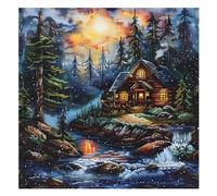 Xinpinzhou Kit Punto Croce Paesaggio Fluviale, Schemi Quadri Set Ricamo Punto Croce Kit da Ricamare Principianti Starter Prestampato Stampato Completo Bambini Cross Stitch Embroidery Ricami 40 x 40 cm