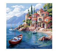 Xinpinzhou Kit Punto Croce Paesaggio fluviale, Schemi Quadri Set Ricamo Punto Croce Kit da Ricamare Principianti Starter Prestampato Stampato Completo Bambini Cross Stitch Embroidery Ricami 40 x 40 cm