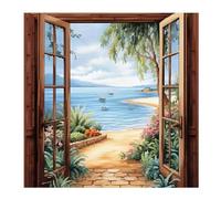 Xinpinzhou Kit Punto Croce Paesaggio fuori dalla porta, Schemi Quadri Set Ricamo Punto Croce Kit da Ricamare Principianti Starter Prestampato Stampato Completo Bambini Cross Stitch Embroidery Ricami