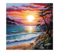 Xinpinzhou Kit Punto Croce Paesaggio Mare, Schemi Quadri Set Ricamo Punto Croce Kit da Ricamare Principianti Starter Prestampato Stampato Completo Bambini Cross Stitch Embroidery Ricami 40 x 40 cm