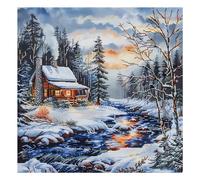 Xinpinzhou Kit Punto Croce Paesaggio Nevoso, Schemi Quadri Set Ricamo Punto Croce Kit da Ricamare Principianti Prestampato Stampato Completo Starter Bambini Cross Stitch Embroidery Ricami 40 x 40 cm