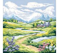 Xinpinzhou Kit Punto Croce Paesaggio Rurale, Schemi Quadri Set Ricamo Punto Croce Kit da Ricamare Principianti Starter Prestampato Stampato Completo Bambini Cross Stitch Embroidery Ricami 40 x 40 cm