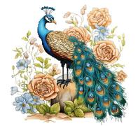 Xinpinzhou Kit Punto Croce Pavone e Fiori, Schemi Quadri Set Ricamo Punto Croce Kit da Ricamare Principianti Starter Prestampato Stampato Completo Bambini Cross Stitch Embroidery Ricami 36 x 36 cm