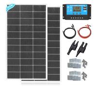 XINPUGUANG Kit Pannello Solare 200w 12v：2PC 100w Pannello Fotovoltaico, 20A Regolatore di Carica Solare, Cavo Solare da 3m, Staffe di Montaggio Stile Z per Camper, 12v batteria