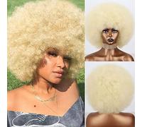 Xinran Parrucca afro bionda anni '70 per donne nere, parrucca afro riccia bionda beige, dall'aspetto naturale, grande parrucca afro rimbalzante da donna