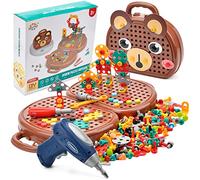 xinrongda Mosaico Giocattolo Puzzle 3D con drill e attrezzature, 203 Pezzi Giocattolo Costruzioni Montessori, Regalo e Giocattolo Educativo Creativo per Bambini, Ragazze e Ragazzi (Orso)