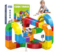 xinrongda Set da 81 pezzi Clickrail Electric Train Set di circuiti flessibili, fai da te a cubo con layout 3D di gravità, ferrovia magnetica & Magic Rail Block, regalo giocattolo per bambini