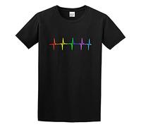 XINRONGYUAN Rainbow Pulse Heartbeat LGBTQ Gay Pride Lesbian Men Adult Short Sleeve Black XXL