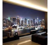 XINRUYI Carta da parati 3D autoadesiva con una splendida vista notturna di una città sul mare, ideale per decorare camera da letto e soggiorno