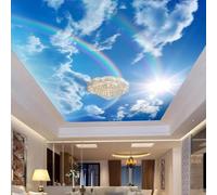 XINRUYI Carta da parati autoadesiva 3D per soffitto con cielo azzurro, nuvole bianche e arcobaleno, ideale per decorare il soggiorno e la camera da letto