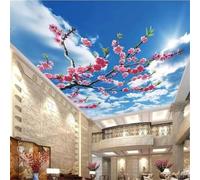 XINRUYI Carta da parati autoadesiva 3D per soffitto, con cielo azzurro, nuvole bianche e fiori di ciliegio, ideale per decorare il soffitto di soggiorno e camera da letto