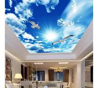 XINRUYI Carta da parati autoadesiva 3D per soffitto, con cielo azzurro, nuvole bianche e gabbiani, ideale per decorare il soffitto di soggiorno e camera da letto