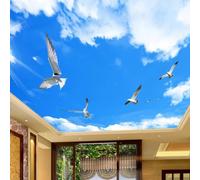 XINRUYI Carta da parati autoadesiva 3D per soffitto, con cielo azzurro, nuvole bianche e uccelli in volo, ideale per decorare il soffitto di soggiorno e camera da letto